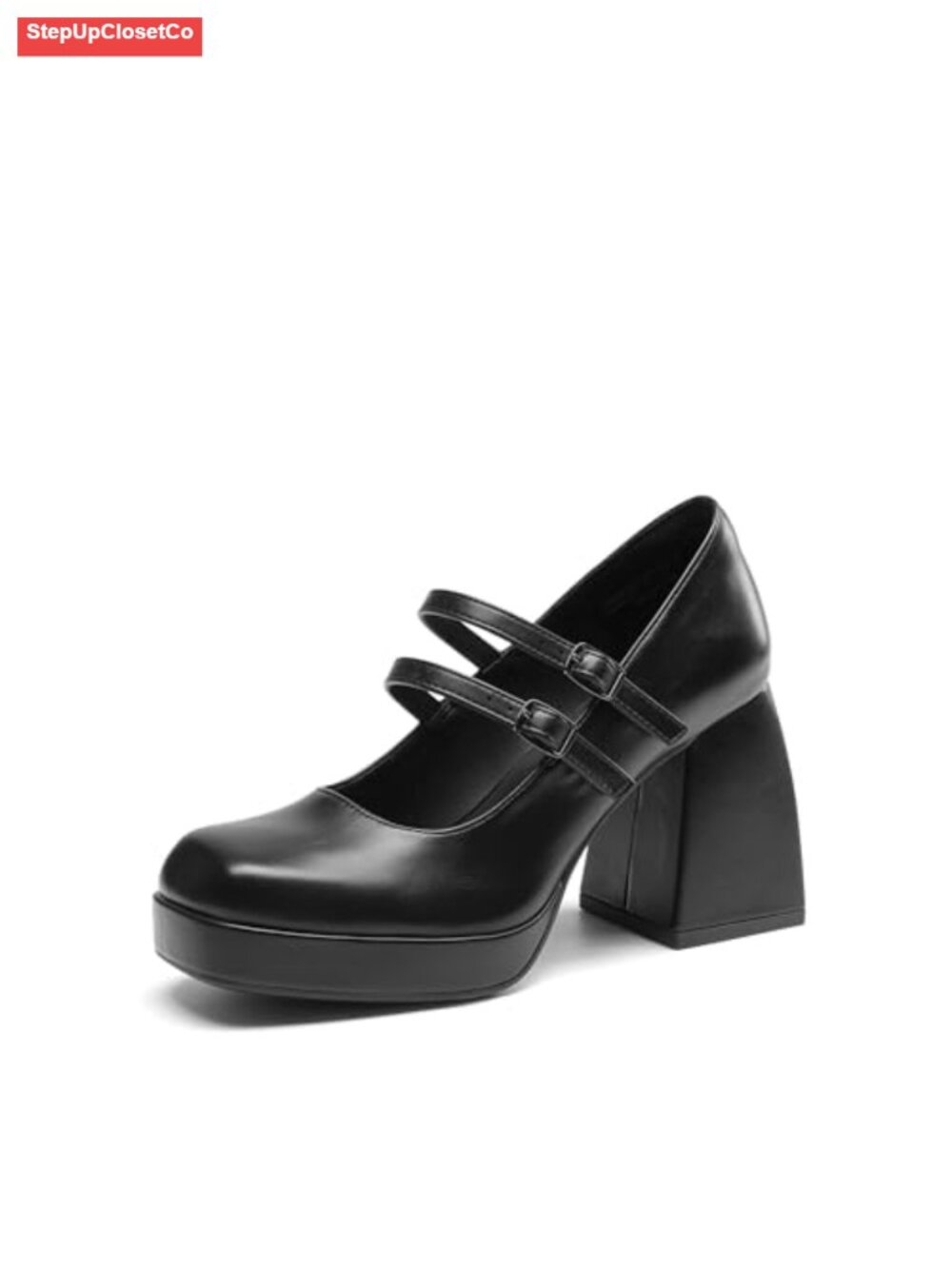 Chunky Platform Mary Jane Heels Double Strap Square Toe Non-slip Block Heel